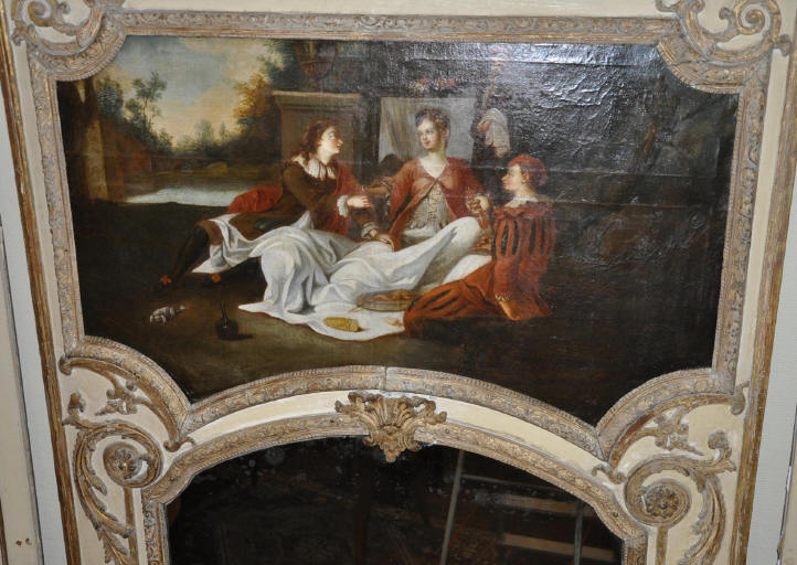 Important trumeau époque Régence, toile attribuée à Nicolas Lancret